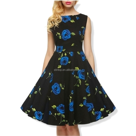 BLACK Floral Fit and Flare Dress - Picture 1 of 8